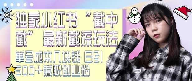 最新小红书截流玩法 独家截中截 单号成本几块钱 日引500+CY粉JZ粉-928网创