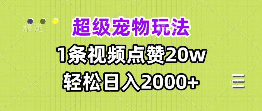（13578期）超级宠物视频玩法，1条视频点赞20w，轻松日入2000+-928网创