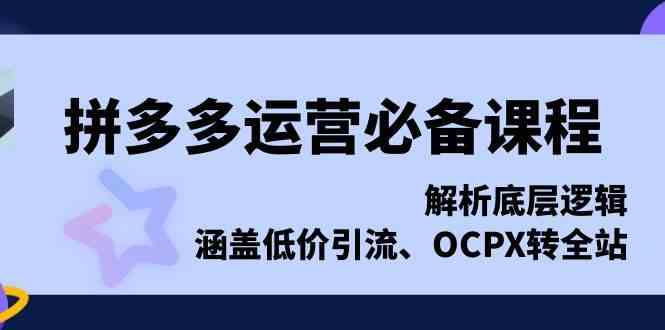 拼多多运营必备课程，解析底层逻辑，涵盖低价引流、OCPX转全站-928网创