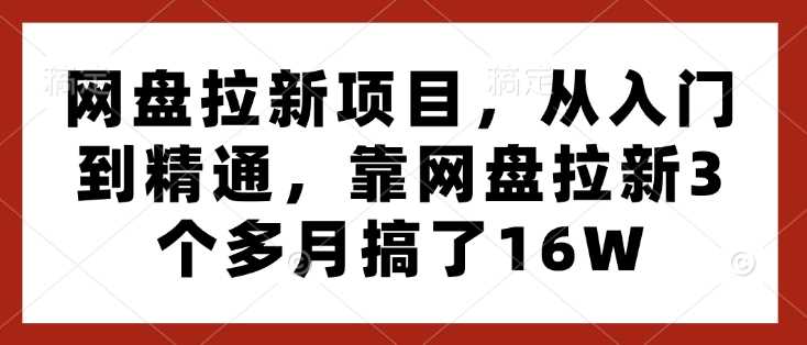 网盘拉新项目，从入门到精通，靠网盘拉新3个多月搞了16W-928网创