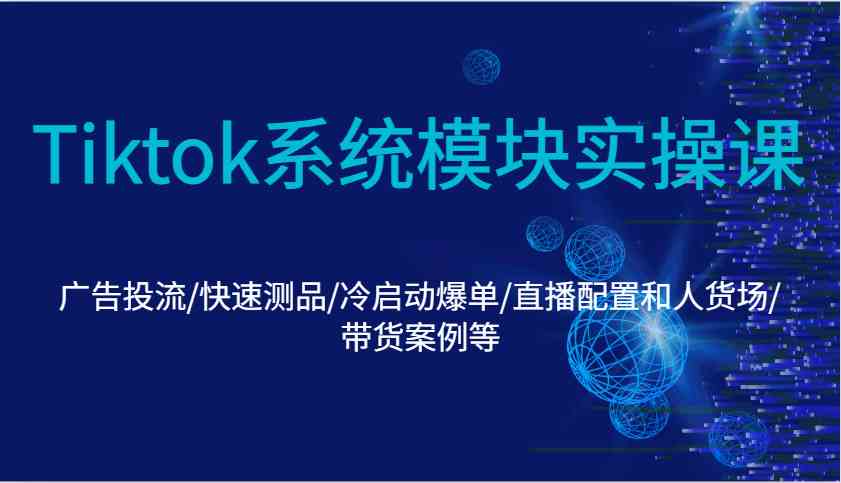 Tiktok系统模块实操课：广告投流/快速测品/冷启动爆单/直播配置和人货场/带货案例等-928网创