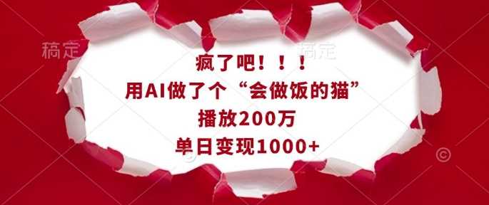 疯了吧！用AI做了个“会做饭的猫”，播放200万，单日变现1k-928网创