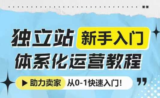 独立站新手入门体系化运营教程，助力独立站卖家从0-1快速入门!-928网创