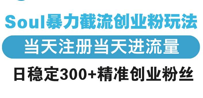（13935期）Soul暴力截流创业粉玩法，当天注册当天进流量，日稳定300+精准创业粉丝-928网创