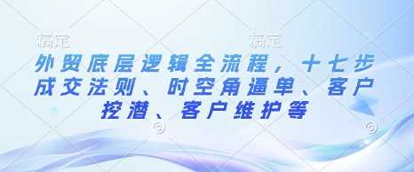 外贸底层逻辑全流程，十七步成交法则、时空角逼单、客户挖潜、客户维护等-928网创