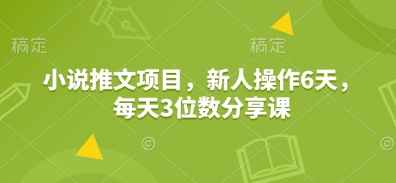 小说推文项目，新人操作6天，每天3位数分享课-928网创
