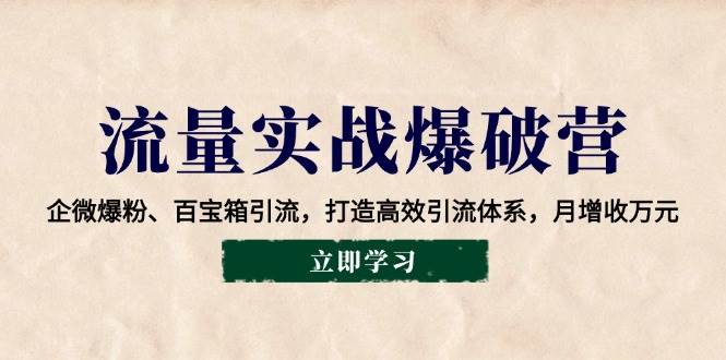 （14039期）流量实战爆破营：企微爆粉、百宝箱引流，打造高效引流体系，月增收万元-928网创