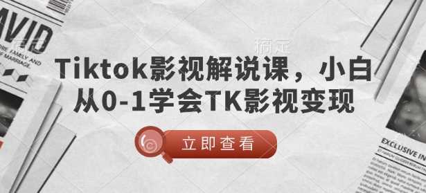TikTok影视解说课，小白从0-1学会TK影视变现-928网创
