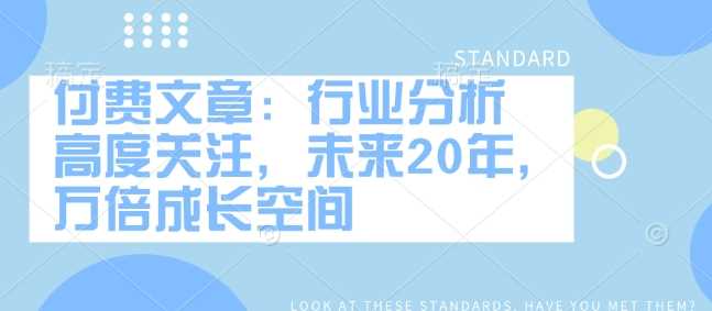 付费文章：行业分析 高度关注，未来20年，万倍成长空间-928网创