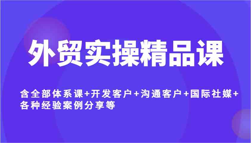 外贸实操精品课，含全部体系课+开发客户+沟通客户+国际社媒+各种经验案例分享等-928网创