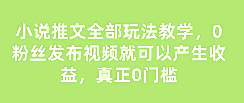 小说推文全部玩法教学，0粉丝发布视频就可以产生收益，真正0门槛-928网创