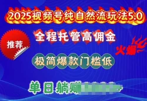 2025视频号纯自然流玩法5.0，全程托管高佣金，极简爆款门槛低，单日收益多张【揭秘】-928网创