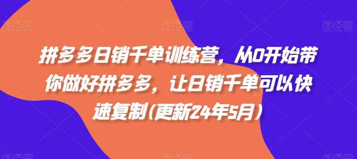 拼多多日销千单训练营，从0开始带你做好拼多多，让日销千单可以快速复制(更新25年2月)-928网创