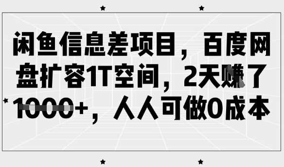 闲鱼信息差项目，百度网盘扩容1T空间，2天收益1k+，人人可做0成本-928网创