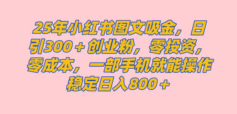 （14437期）25年小红书创业粉图文自热打法，一部手机简单操作， 日引300＋创业粉，零投资，零成本，每天利用20分钟就能完成-928网创
