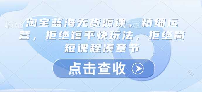 淘宝蓝海无货源课，精细运营，拒绝短平快玩法，拒绝简短课程凑章节-928网创