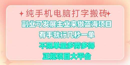 纯手机电脑打字搬砖，有手就行，几秒一单，多劳多得，正规项目大平台【揭秘】-928网创